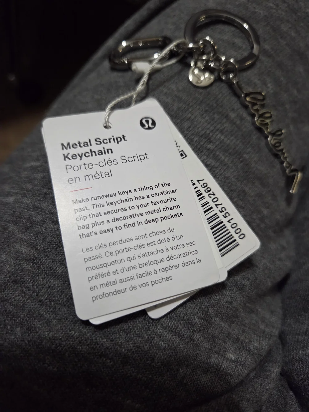 lululemon athletica Silver Keyring with Black Script Charm
